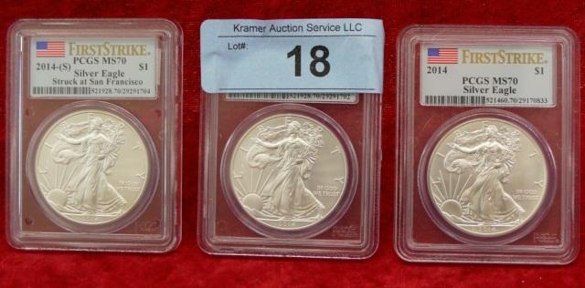 3 - 2014 MS70 1st Strike Silver Eagle Coins