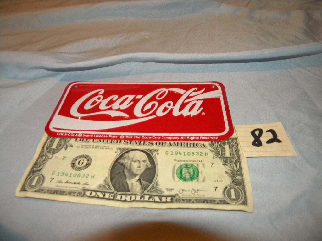 Coca Cola= (7) Tins, Sign 3"x 6".