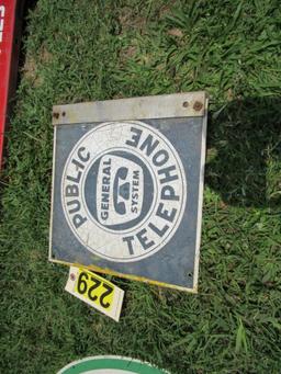 General system telephone phone booth sign, double sided, 12"x12"