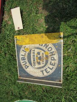 General system telephone phone booth sign, double sided, 12"x12"