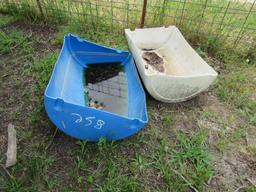 Behler country 5' poly trough and 3 poly barrels