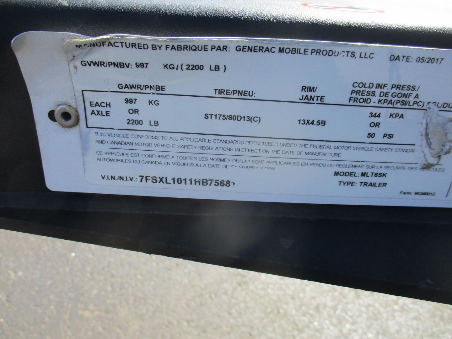 2017 Generac MLT6SKDS-STD Tow Behind Light Plant