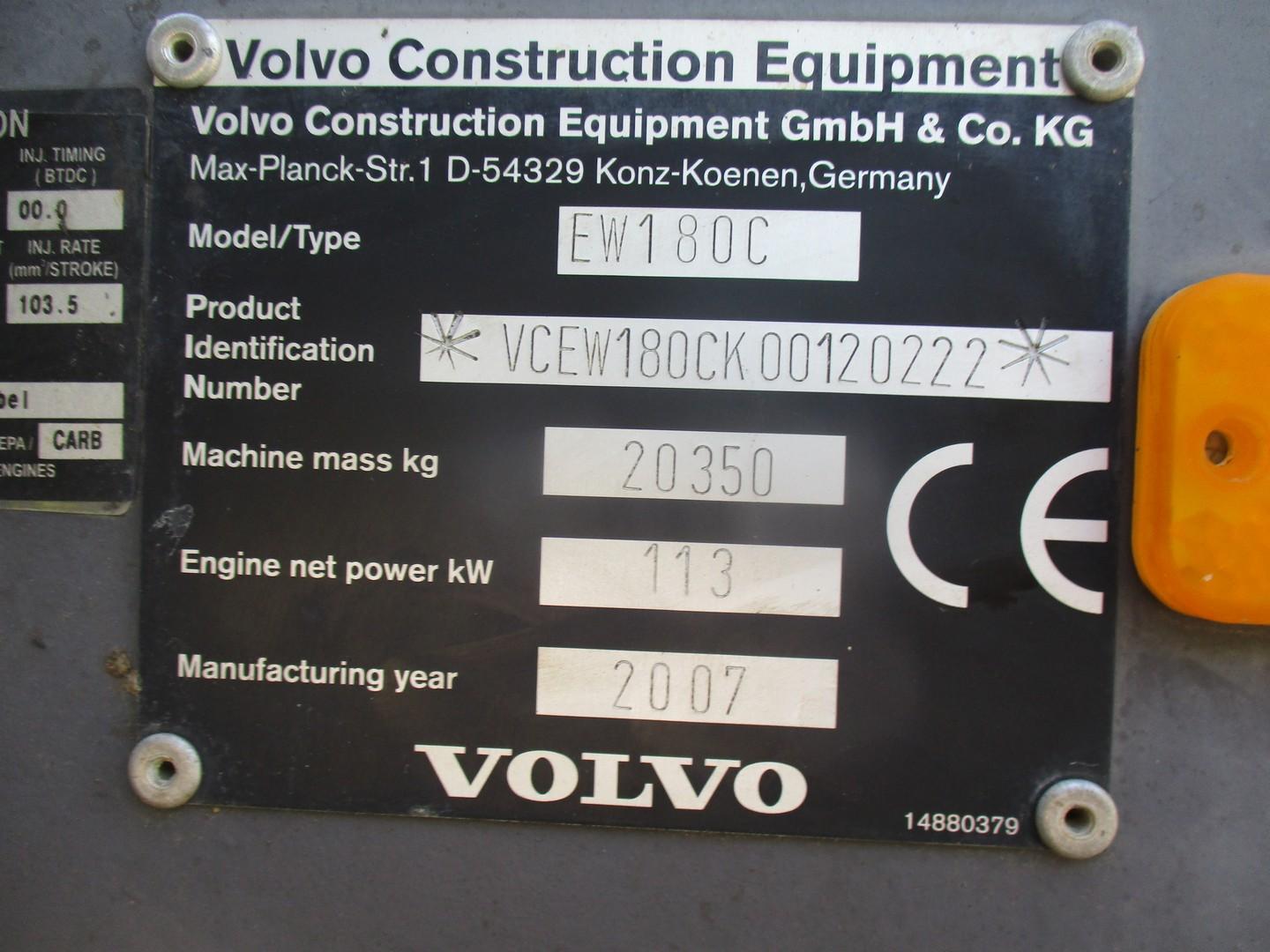 2007 Volvo EW180C Rubber Tire Excavator
