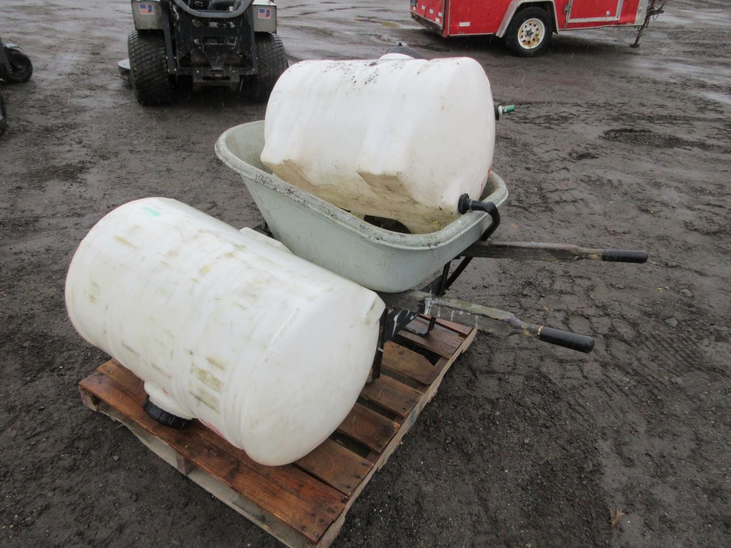 (2) Plastic Water Tanks, Wheelbarrow