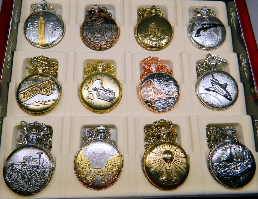 Collection of Twelve (12) Reliance by Croton Pocket Watches and Display Case