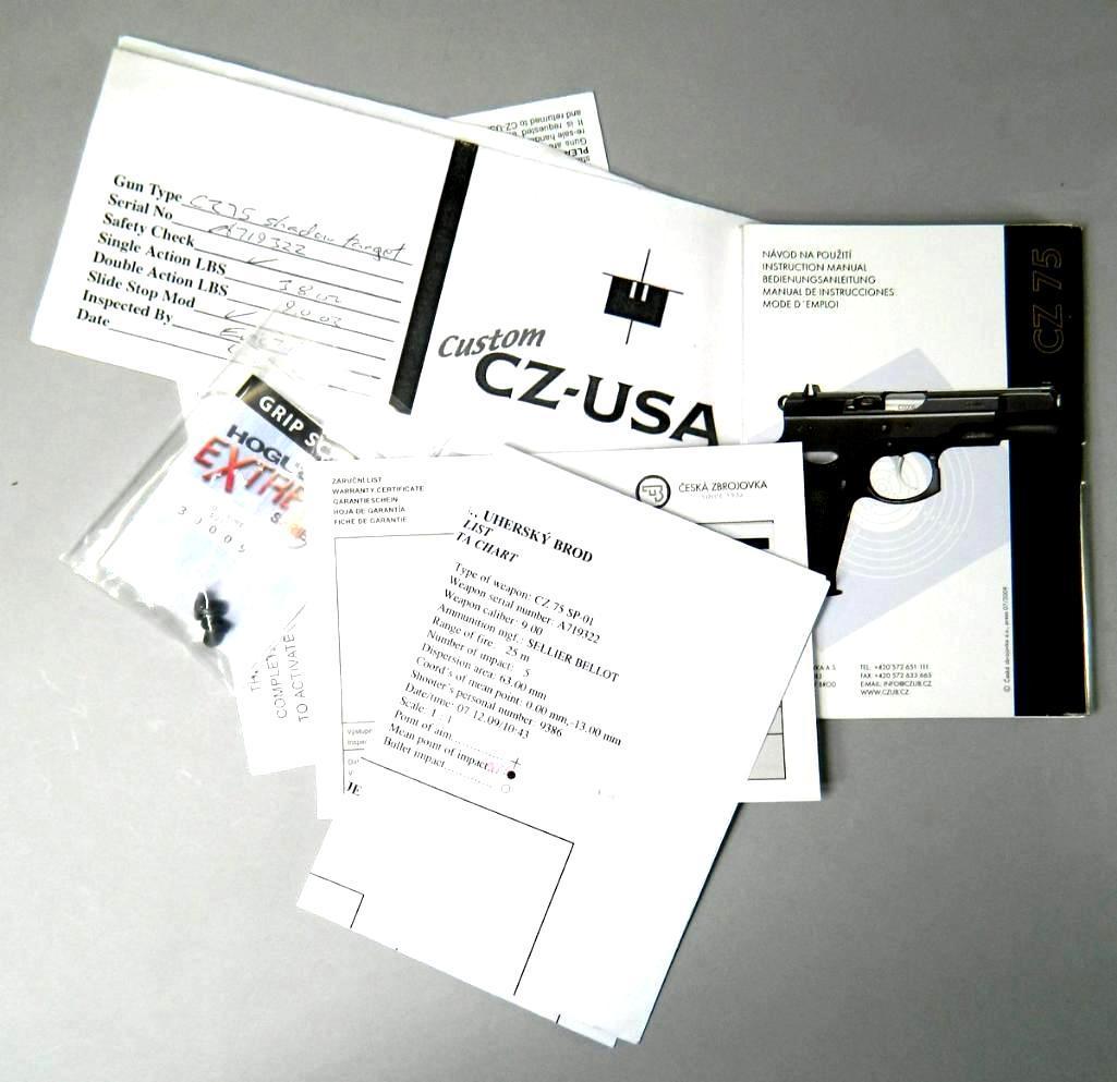 CZ Custom Model CZ 75 SP-01 Shadow 9x19mm Caliber Semi-auto Pistol New in Box