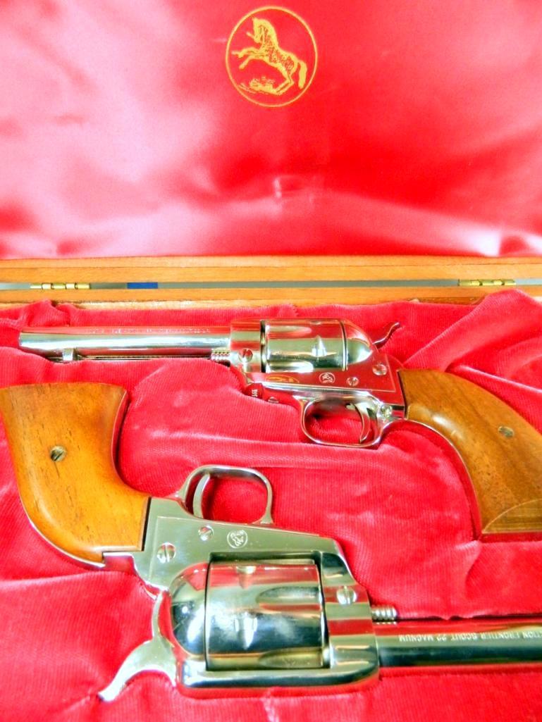 Colt Frontier Scout .22 Cal Revolvers Pair, Sequential Serial Numbers, Wooden Display Case