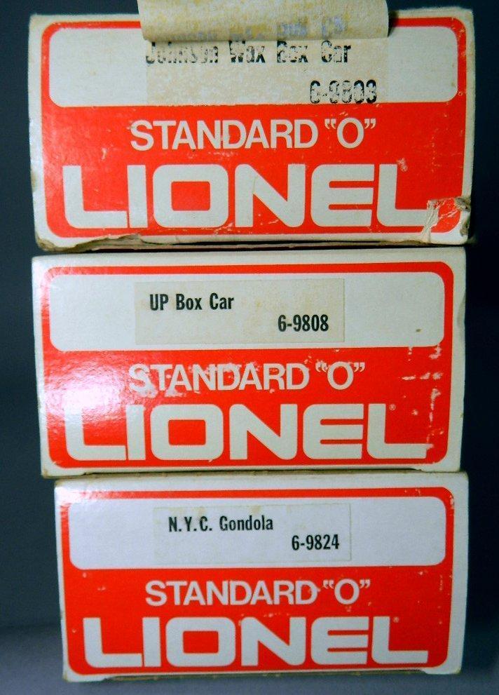 Lionel Standard 'O' UP Box Car, NYC Gondola, and Johnson Wax Box Car