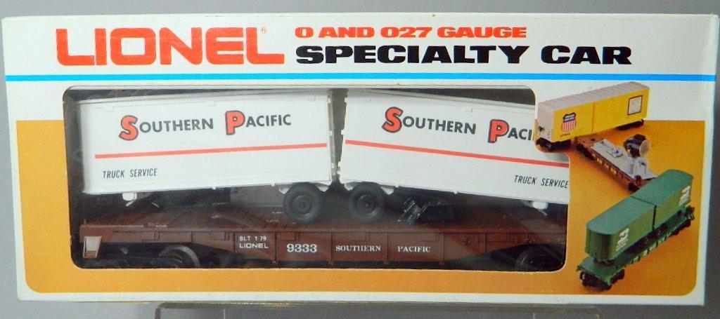 Lionel O & O27 Southern Pacific Piggyback and Penna Flat Cars with Trailers, and NYC Searchlight Car