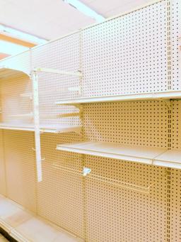 Gondola Shelving: Aisle Unit, 22'6" Long, 10 Bases, 51 Shelves
