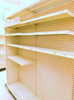 Gondola Shelving: Aisle Unit, 22'6" Long, 10 Bases, 51 Shelves