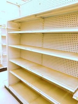Gondola Shelving: Aisle Unit, 22'6" Long, 7 Bases, 23 Shelves