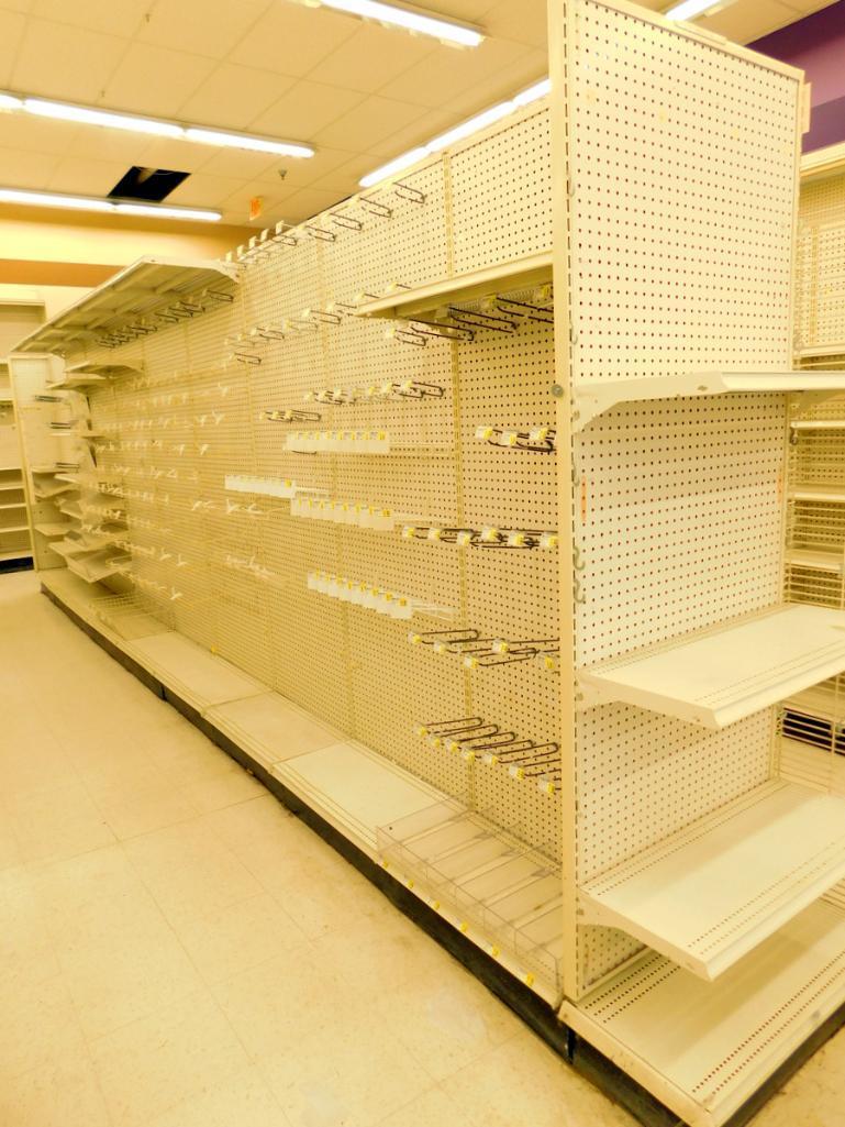 Gondola Shelving: 24' Long, 10 Bases, 1 Wire Display, 37 Shelves