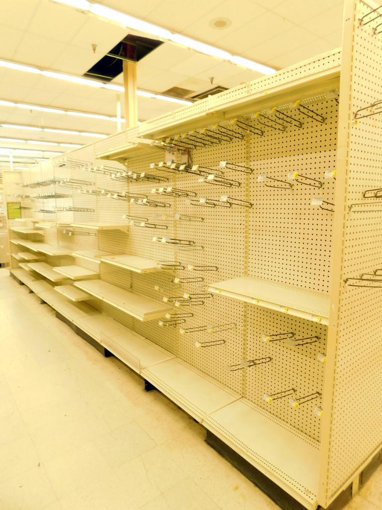 Gondola Shelving: 24' Long, 10 Bases, 1 Wire Display, 37 Shelves
