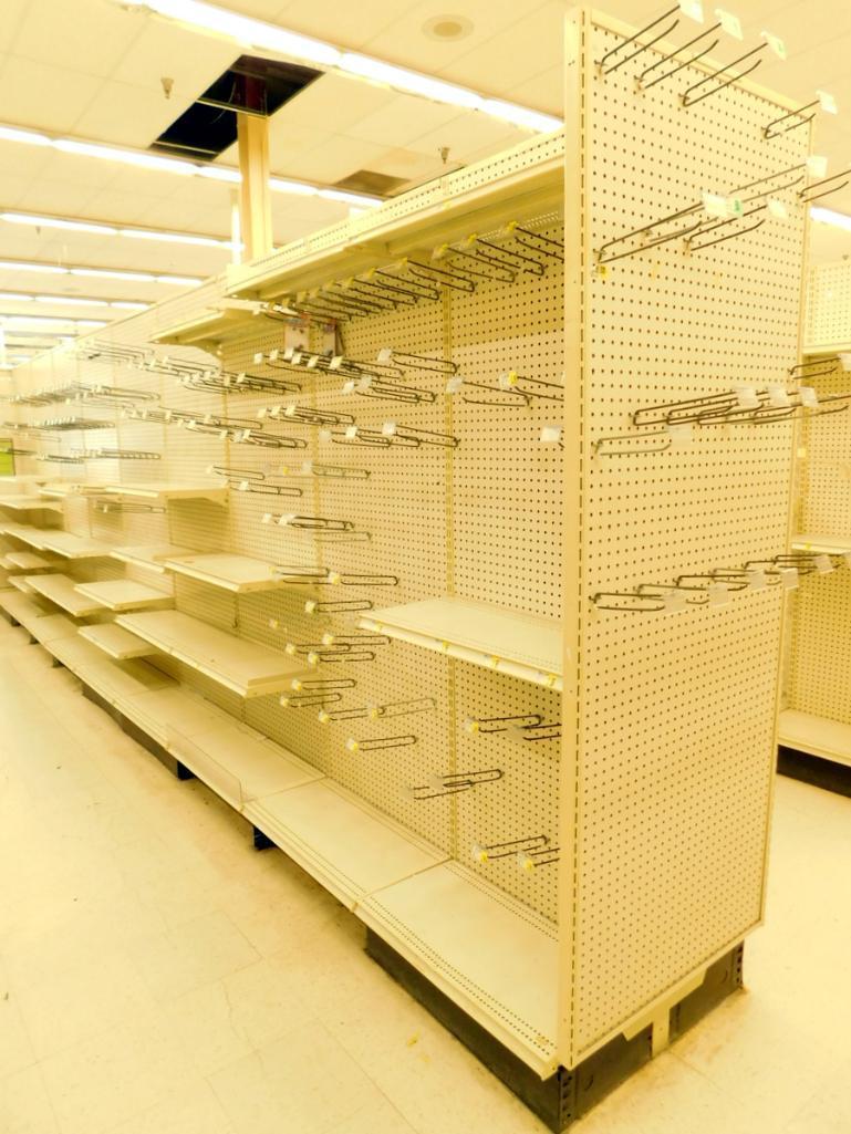 Gondola Shelving: 24' Long, 10 Bases, 1 Wire Display, 37 Shelves