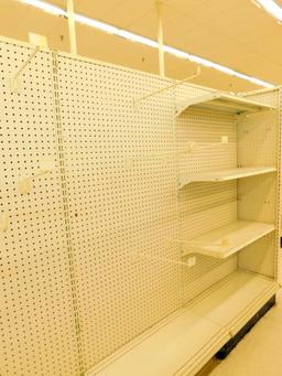 Gondola Shelving: Aisle Unit, 11'4" Long, 5 Bases, 1 Wire Display, 22 Shelves