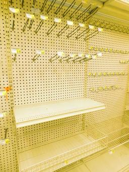 Gondola Shelving: Aisle Unit, 23'8" Long, 10 Bases, 17 Wire Displays, 67 Cones, 32 Shelves