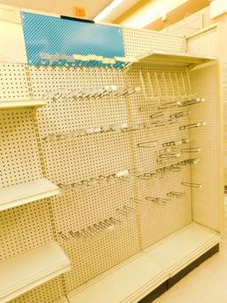 Gondola Shelving: Aisle Unit, 23'8" Long, 10 Bases, 39 Wire Displays, 51 Shelves