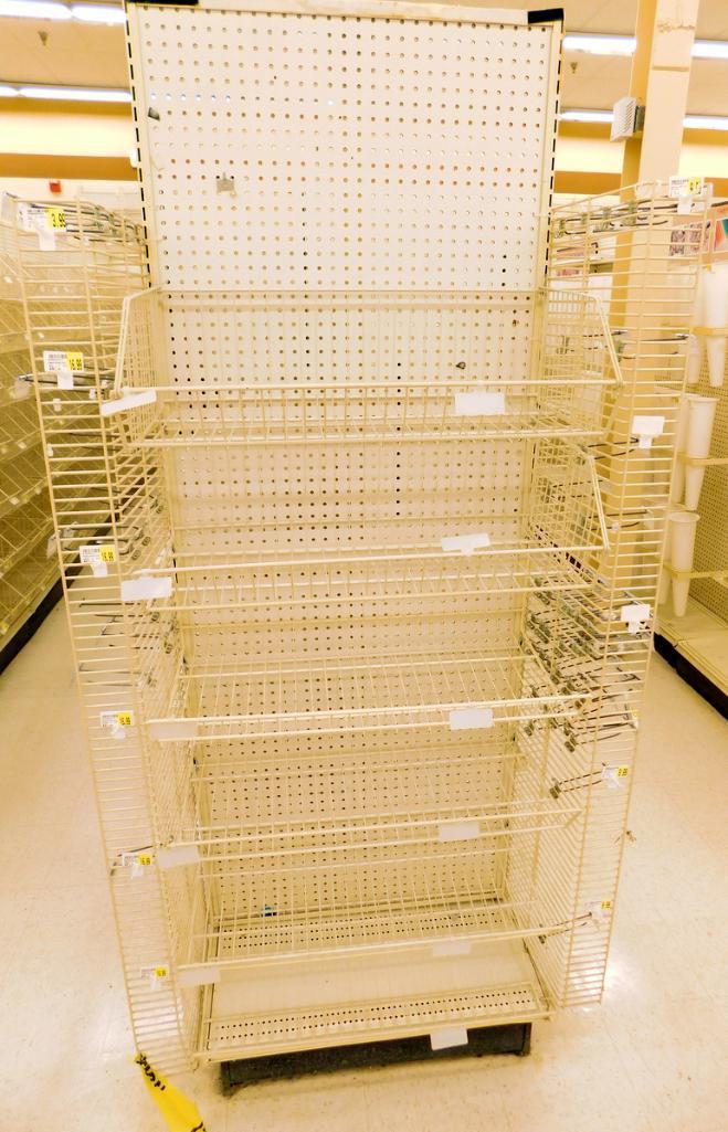Gondola Shelving: Aisle Unit, 23'8" Long, 10 Bases, 39 Wire Displays, 51 Shelves