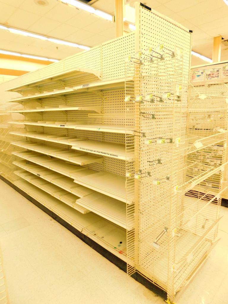 Gondola Shelving: Aisle Unit, 23'8" Long, 10 Bases, 39 Wire Displays, 51 Shelves