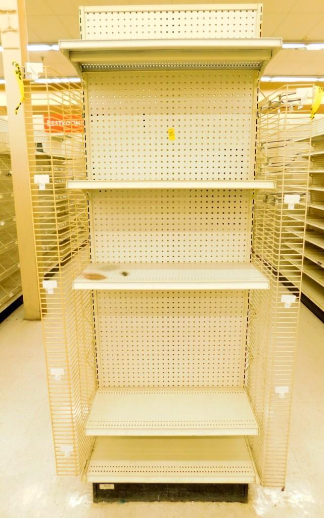 Gondola Shelving: Aisle Unit, 23'8" Long, 10 Bases, 135 Wire Displays, 4 Shelves