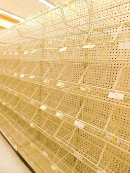 Gondola Shelving: Aisle Unit, 23'8" Long, 10 Bases, 135 Wire Displays, 4 Shelves