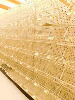 Gondola Shelving: Aisle Unit, 23'8" Long, 10 Bases, 135 Wire Displays, 4 Shelves