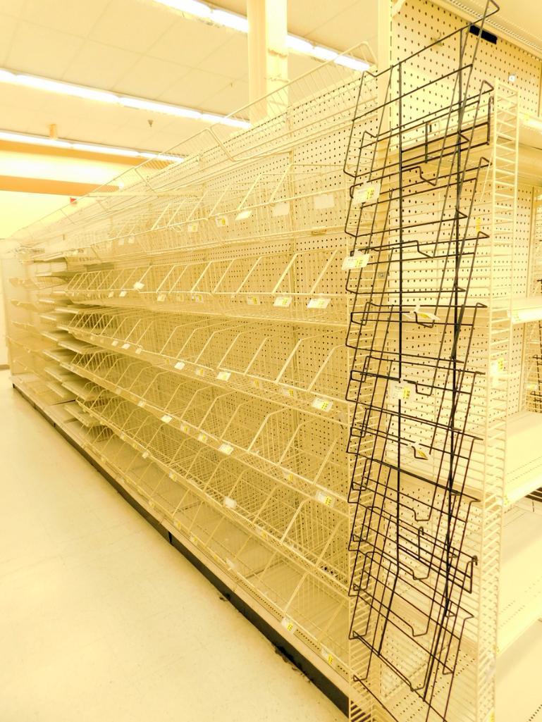 Gondola Shelving: Aisle Unit, 23'8" Long, 10 Bases, 104 Wire Displays, 32 Shelves
