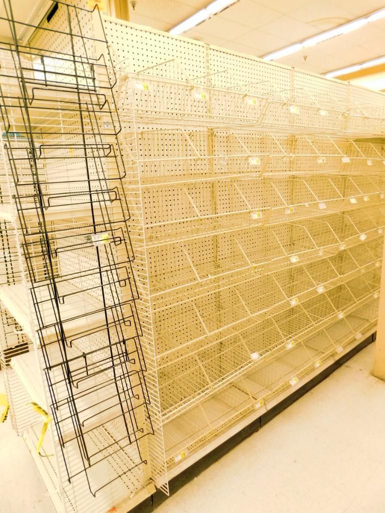 Gondola Shelving: Aisle Unit, 23'8" Long, 10 Bases, 104 Wire Displays, 32 Shelves