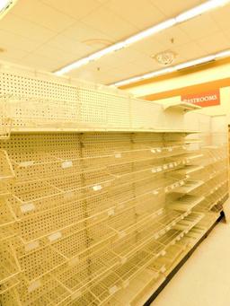 Gondola Shelving: Aisle Unit, 23'8" Long, 10 Bases, 104 Wire Displays, 32 Shelves