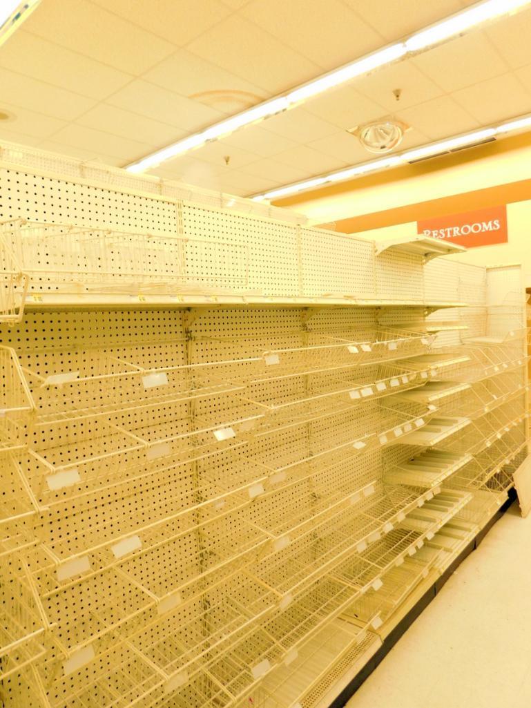 Gondola Shelving: Aisle Unit, 23'8" Long, 10 Bases, 104 Wire Displays, 32 Shelves