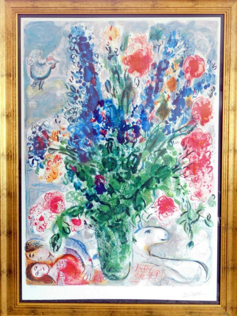 Marc Chagall Signed and Numbered Lithograph, "Les Lupins Bleu"