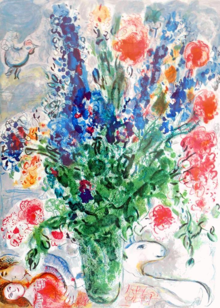 Marc Chagall Signed and Numbered Lithograph, "Les Lupins Bleu"