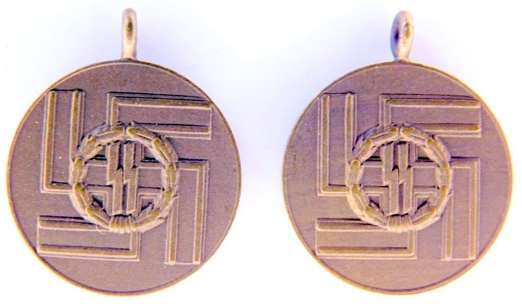 German WWII Waffen SS Miniature 8 Year Long Service Awards, Two (2)