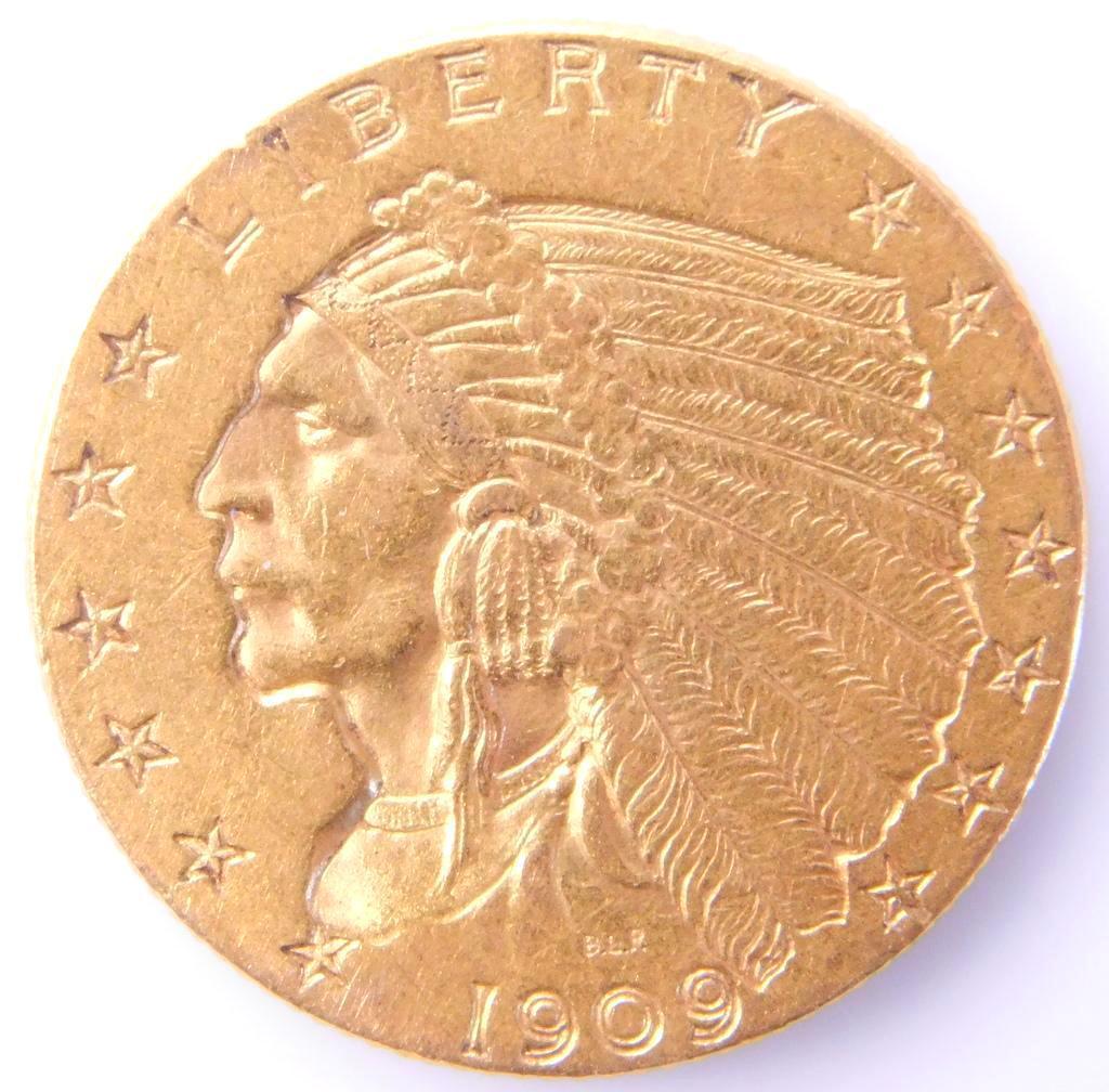 1909 Indian Head Gold $2.50 Quarter Eagle Coin