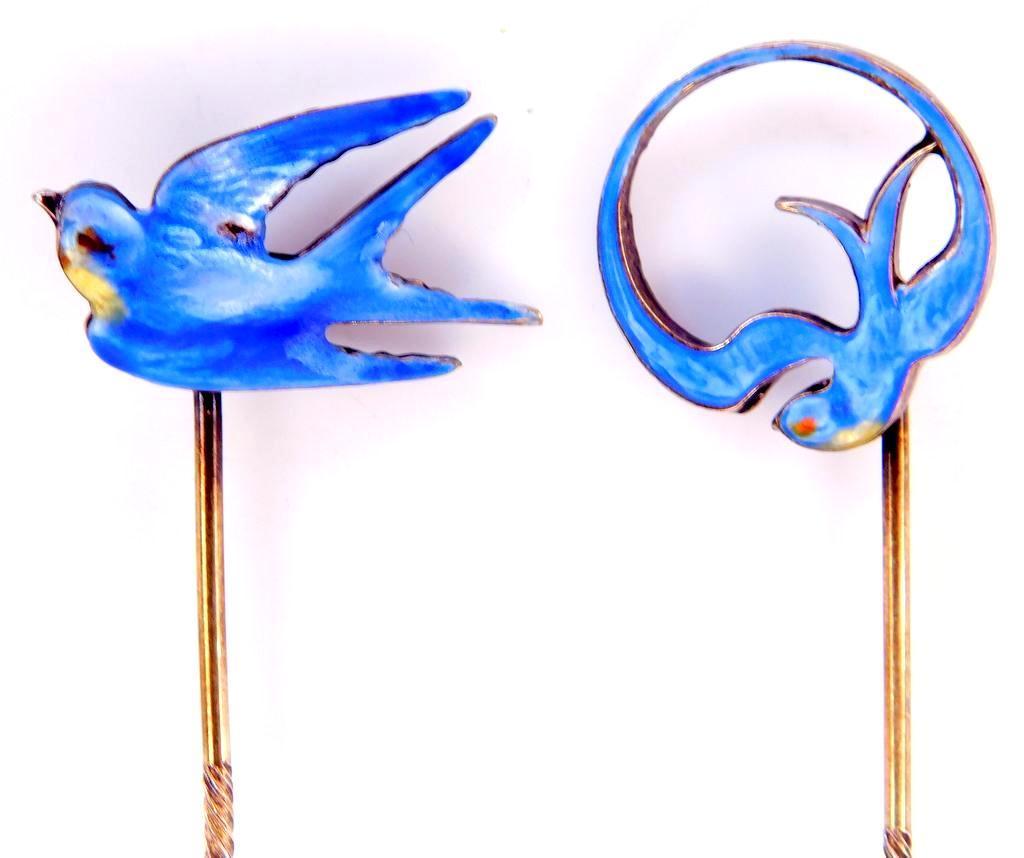 Grouping of Blue Bird Sterling Silver Stick Pins, (2)