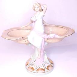 Royal Dux Bohemia No. 10560, Art Nouveau Centerpiece, Lilly Pads w/ Maidens