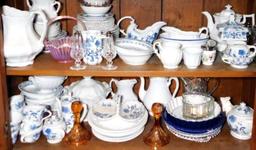 Grouping of Blue Danube China Dinnerware and Glassware Pieces