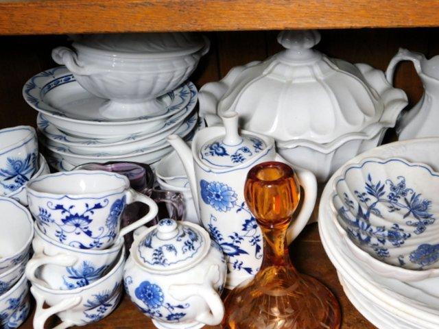 Grouping of Blue Danube China Dinnerware and Glassware Pieces