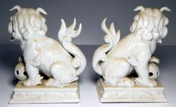 Pair of Vintage Fritz & Floyd Foo Dog Bookends, Fine Blanc Porcelain