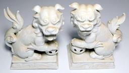 Pair of Vintage Fritz & Floyd Foo Dog Bookends, Fine Blanc Porcelain