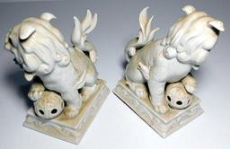 Pair of Vintage Fritz & Floyd Foo Dog Bookends, Fine Blanc Porcelain