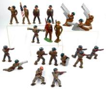 Lot of Painted Lead Toy Soldiers Featuring Artillery and Infantry Units, Twenty (20)