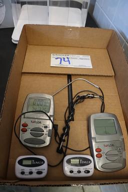 All to go - (2) Taylor digital probe thermometers & (2) timers