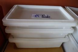 Times 3 - 2) 12 x 18 x 9 and 1) 12 x 18 x 6 white food storage containers w