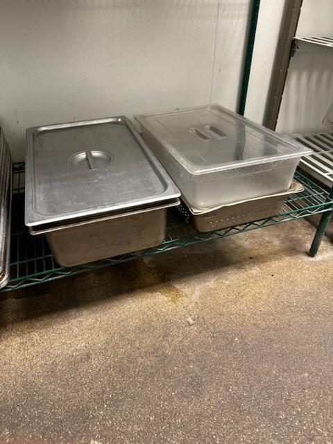 Times 3 - 12" x 20" x 4" perforated & 12" x 20" x 6" stainless inset pans with 1 lid