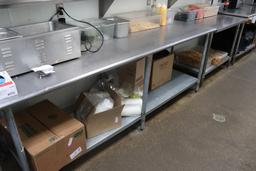 30" x 8' stainless table with galvanized under shelf with 1" back splash
