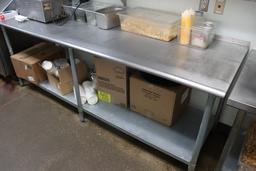 30" x 8' stainless table with galvanized under shelf with 1" back splash