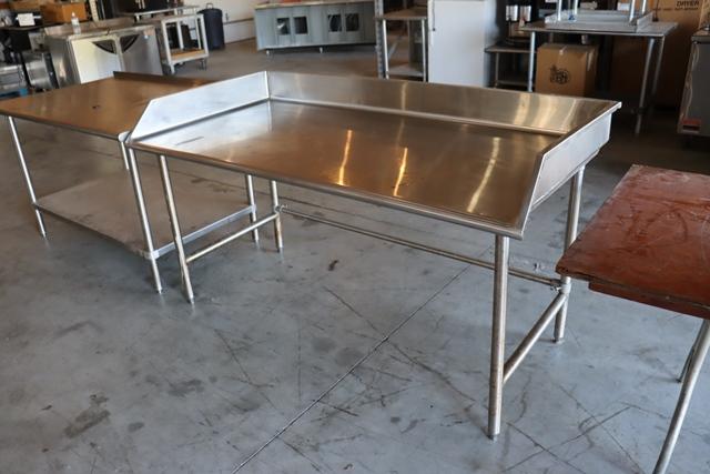 36" x 72" stainless table with open base & 6" left, right, & back splash