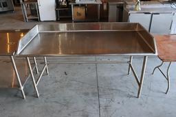 36" x 72" stainless table with open base & 6" left, right, & back splash